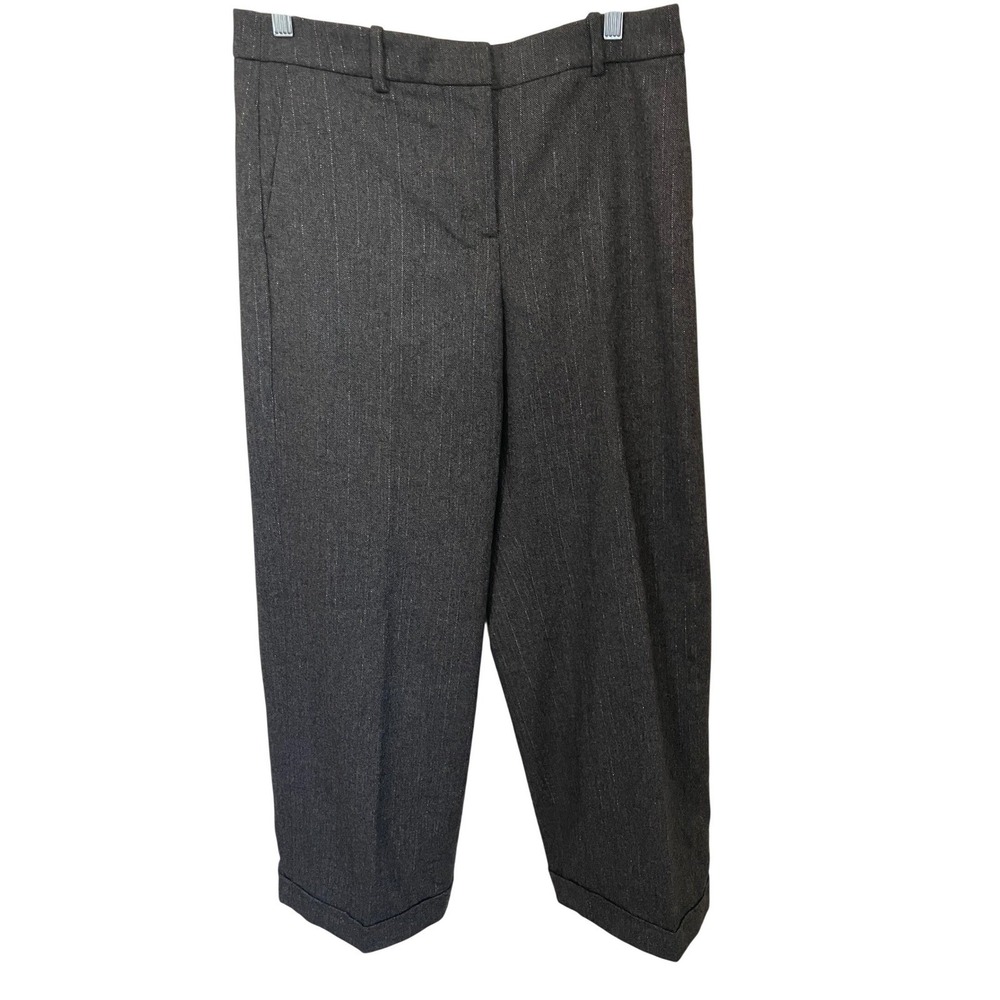 J.Crew Collection Bellucci Wide Leg Trousers Size 8 Gray Herringbone Silver